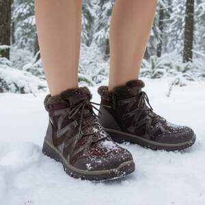 Skechers Easy Going Faux Fur Trip Ankle Boots Zip Brown Womens 6.5